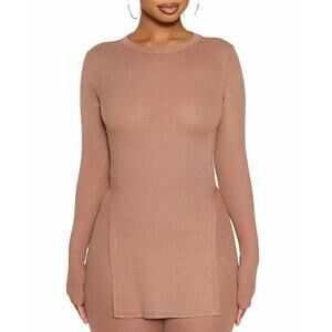 New ~ NAKED WARDROBE ~ Step Hem Crewneck Rib Top Size XS